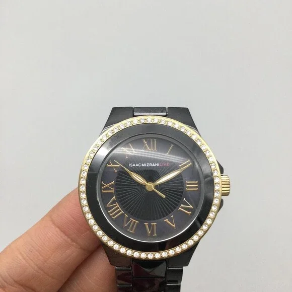 Isaac Mizrahi Live Womens Watch 36mm Black Dial Gold Tone New Battery 6.75" - Picture 7 of 14
